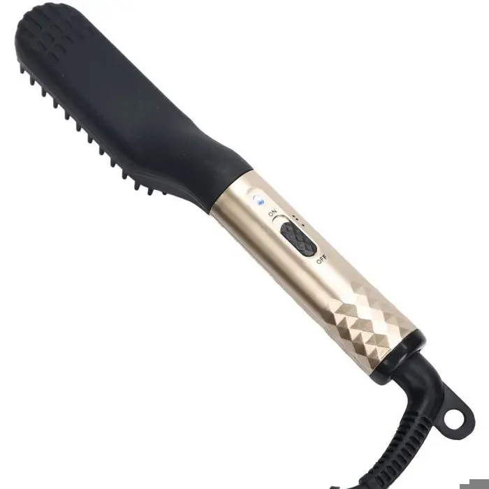 Lisseur à barbe chauffant – Peigne électrique avec ions négatifs et revêtement céramique – Pour cheveux et barbe – Noir et or