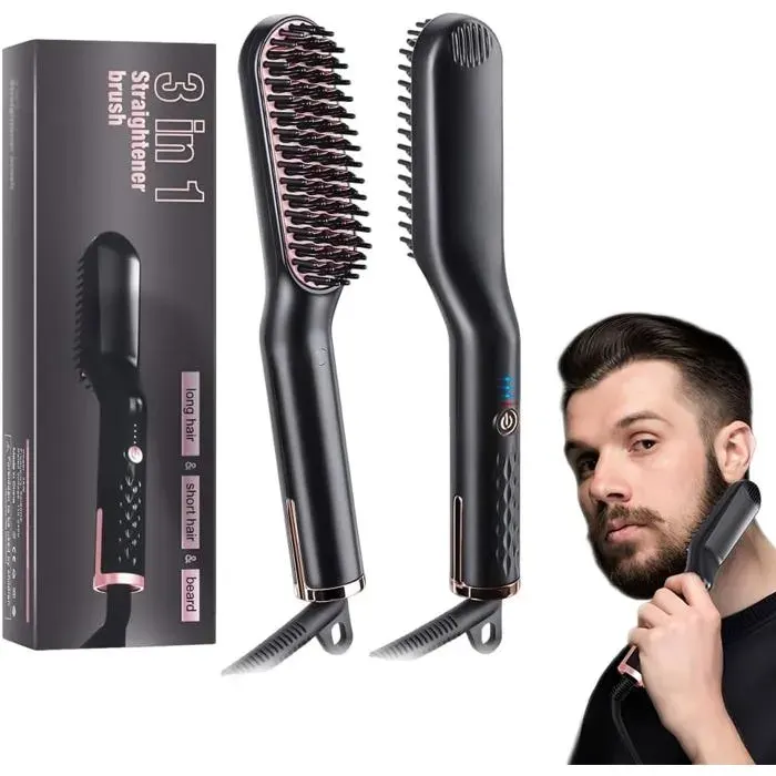 Lisseur à barbe pour homme3 en 1fer à lisser la barbebrosse à lisser électrique3 niveaux de chaleurfonction anti-brûlure