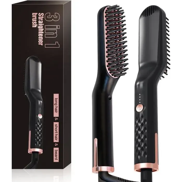 Lisseur à Barbe pour HommesBrosse Lissante pour CheveuxBrosse Lisseur à Barbe Electrique Lisseur Professionnel 3 en 1