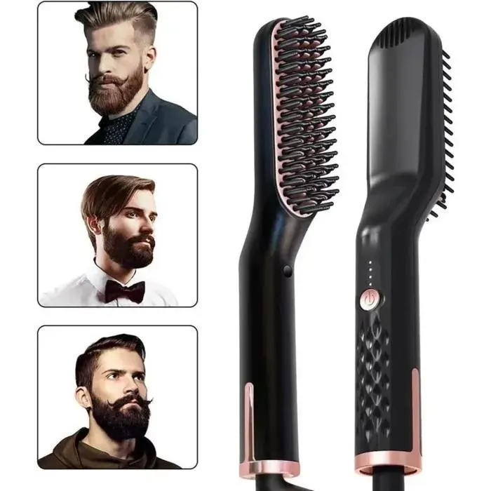 Lisseur à cheveux brosse lissante lisseur à barbe pour hommes brosse lissante 3 en 1 céramique chauffe rapide en 30 se