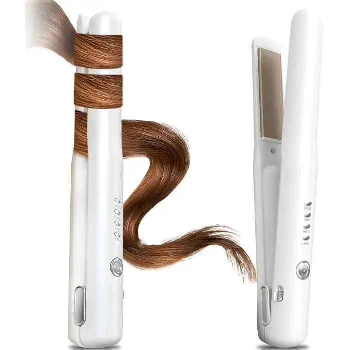 Lisseur à cheveux sans fil - Brosse lissante électrique - Lisseur et fer à boucler 2 en 1 - 4 réglages de température