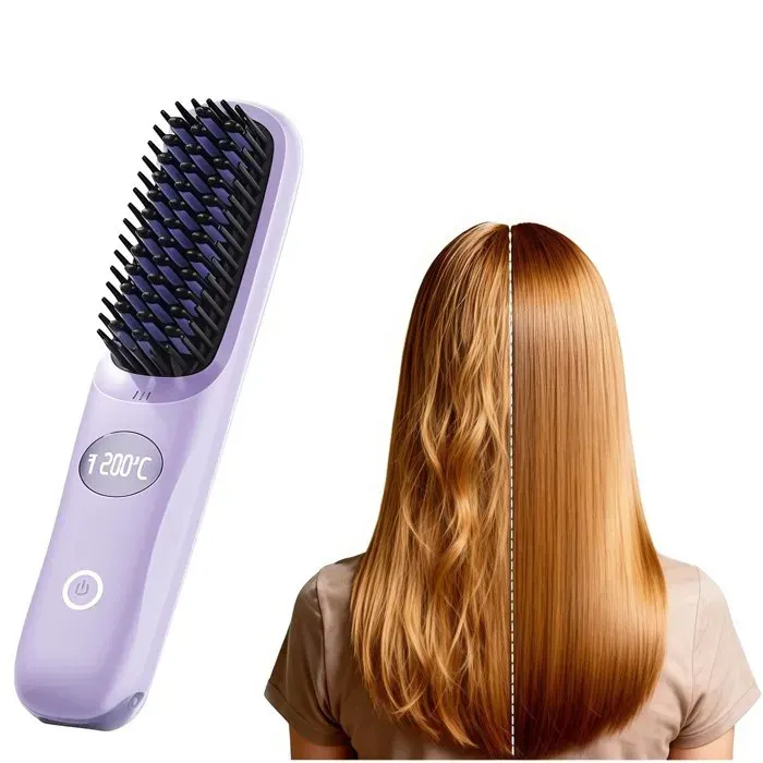 Lisseur à cheveux - WORLDWIDE - Lisseur ionique sans fil - Rechargeable USB-C - 3 températures - Peigne anti-brûlure