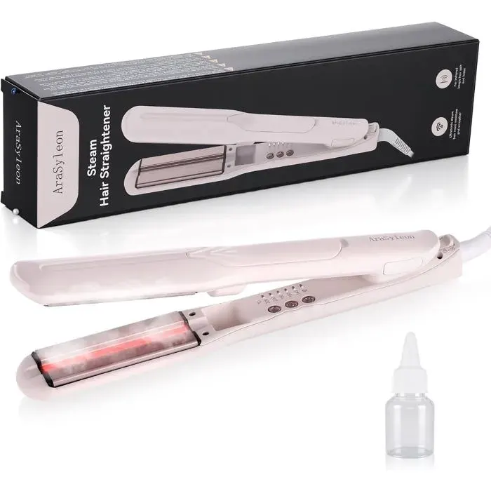 Lisseur À Vapeur Céramiques Larges 38Mm 5 Temp. 140°C–220°C Préchauffage 30S Soin Vapeur+Infrarouge Verrou De Rangement[LL61]