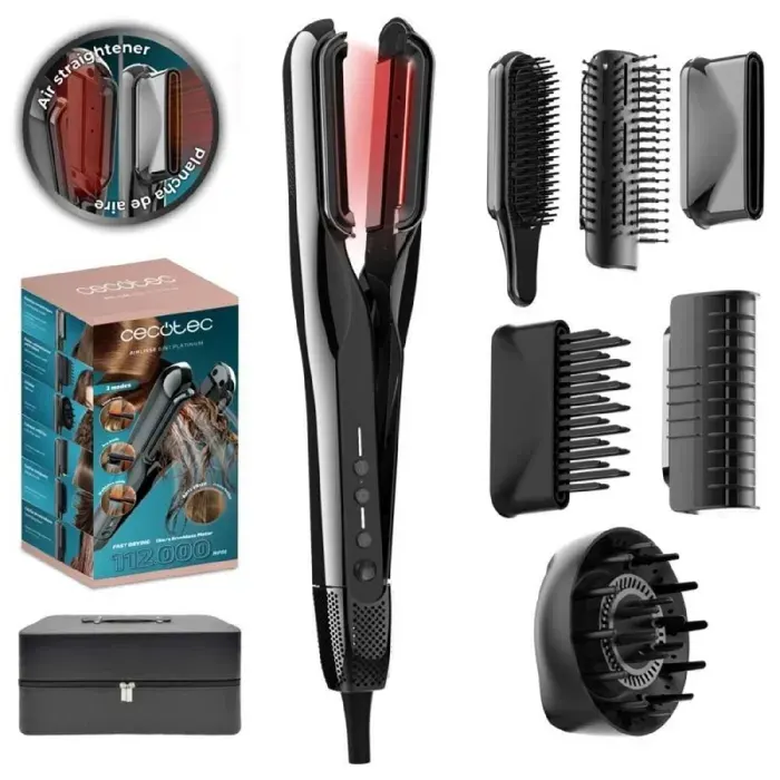 Lisseur avec air et plaques vibrantes - CECOTEC - AirLisse 6in1 iTwerk Platinum - 1000W - Plaques vibrantes - Technologie infrarouge — coloris Noir