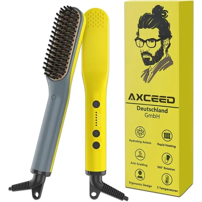 Lisseur Barbe Homme2 en 1 Lisseur de Barbe et Cheveux Brosse Lissante Cheveux Multifonctionnel Rapide Peigne Barbe Chauffant