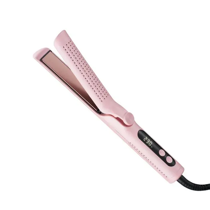 Lisseur boucleur 2‑en‑1 à air froid plaques revêtement céramique écran LCD digital température réglable 100‑230°C câble rotatif