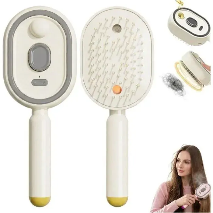 LISSEUR - Brosse à cheveux électrique massante avec coussin dair et brumisateur utilisable sur cheveux secs ou mouillés (Beige)