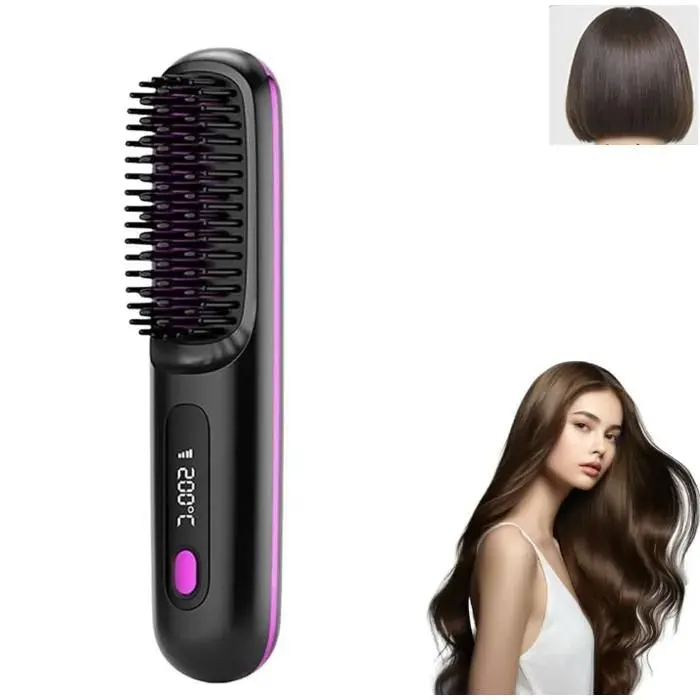 LISSEUR Brosse Chauffante Cheveux CourtBrosse Chauffante Sans Fil PortableCordless Ceramic Heated Hair Straightening Comb LISSEUR