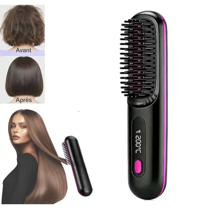 LISSEUR Brosse Coiffante Chauffante Cheveux Court Brosse Lissante Portable Sans Fil Avec Technologie Mch à Chauffage Chargeme BAUME