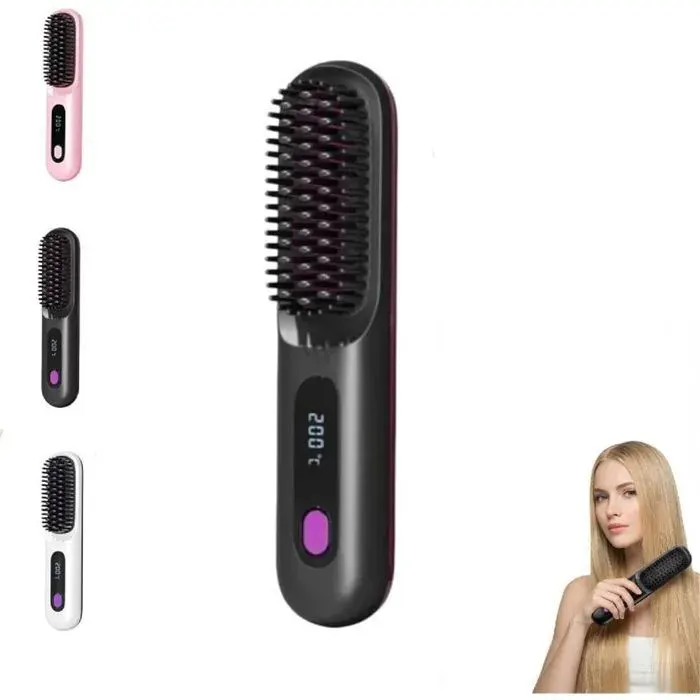 LISSEUR - Brosse Lissante Portable 3 Températures Ajustables 20s Chauffage Rapide Idéale pour Lisser & Coiffer Cheveux (Rose) BAUME