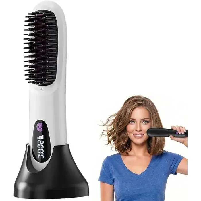 Lisseur - Brosse lissante sans fil - Brosse chauffante pour cheveux courts -Styler chauffant avec 3 réglages