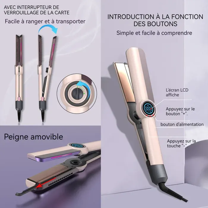 Lisseur cheveux 2-en-1 multi-températures sélectionnables fer a boucler à chauffage rapide portable - Dofilo - boucleur avec grand