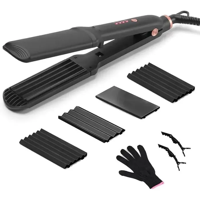 Lisseur Cheveux 4 en 1 Professionnel4 Températures (Noir) Lisseurcrépeurboucleur onduteur avec Noir noir LISSEUR