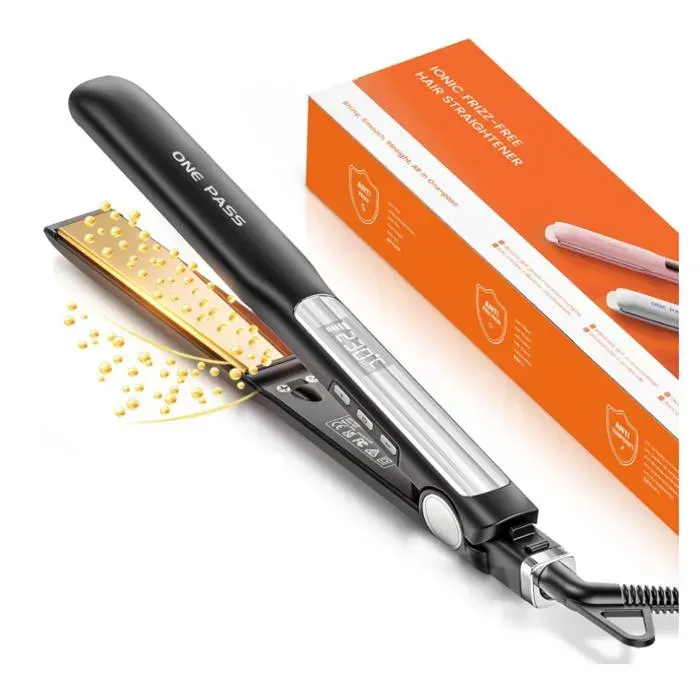 Lisseur Cheveux avec Plaques en Titane Lisse Fer a Lisser Négatifs Ions Protect 20S Chauffe Rapide Écran LCD Voltage Universel