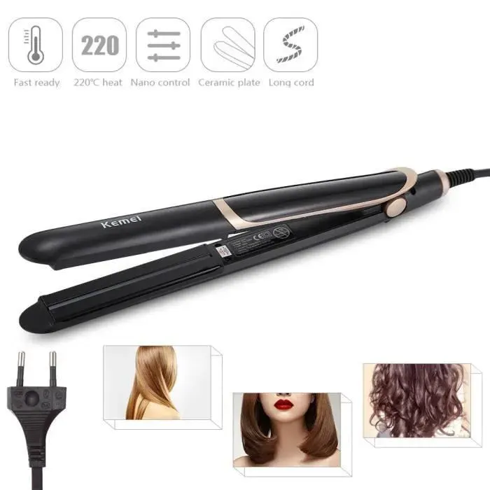 Lisseur Cheveux Coiffur Fer Lisser Fer boucler Chauffe Rapide Styling Outils Professionnel cramique plaques longues NOIR BAUME