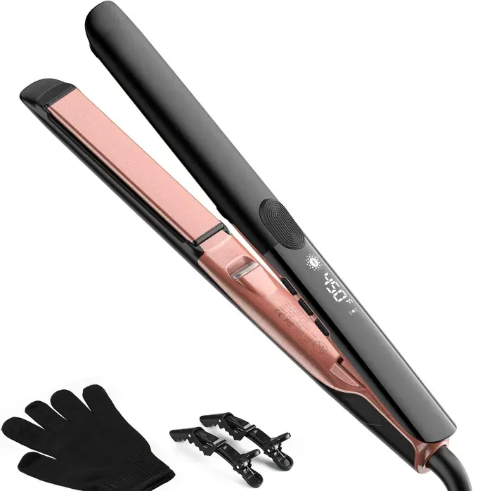 Lisseur Cheveux Plaques en Titane Lisse Chauffe Rapide Fer à Lisser Ionique Protect Écran LCD Lisseur Boucleur Cheveux 2 en 1 — coloris Noir