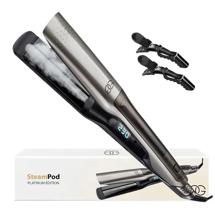 Lisseur Cheveux Platinum Golden Steampod Pro Lisseur Vapeur puissante Fer a Boucler 10 réglages de température jusquà 230 °C