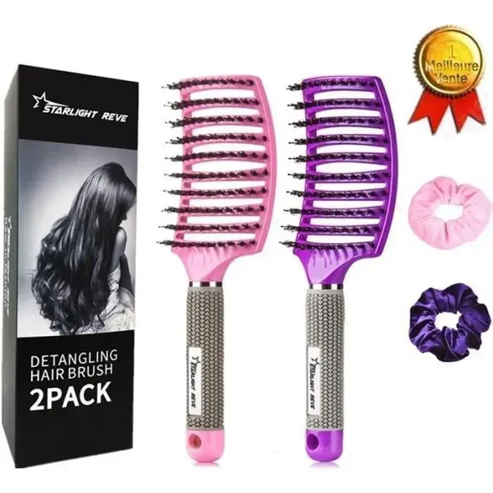 Lisseur Cheveux Profession Brosse lissante KENLUMO poils de sanglier Meilleure pour démêlage de cheveux épai et démêlant Violet rose