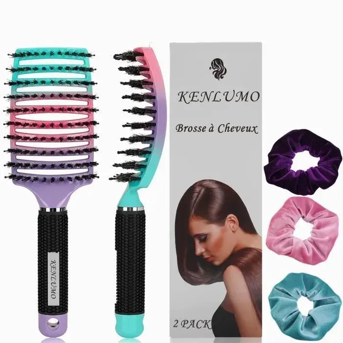 Lisseur Cheveux Profession Brosse lissante KENLUMO poils de sanglier Meilleure pour démêlage de cheveux épai et démêlant multicolore