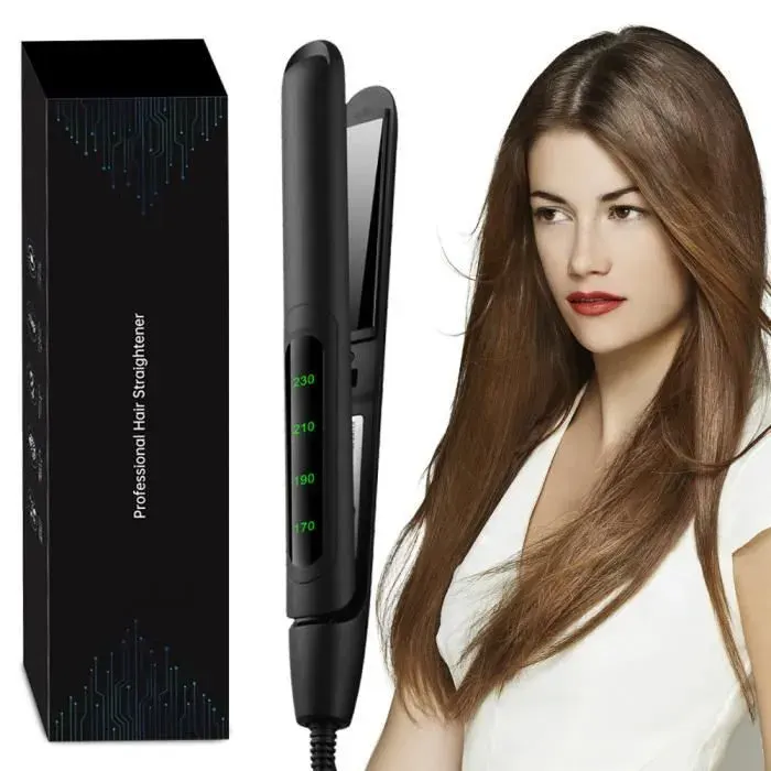 Lisseur Cheveux - Professionnel - 2 en 1 - Plaques en Titane - Température Réglable - LCD