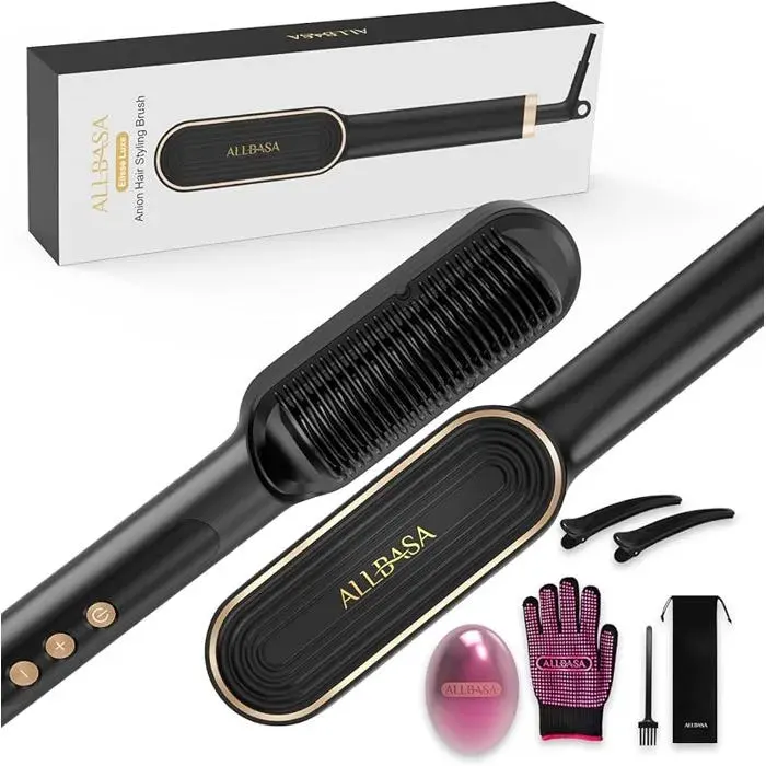 Lisseur Cheveux Professionnel Brosse Lissante pour Cheveux 9 Température Réglable 120℃-200℃ Écran LCD Fers Brosse Lisseur O LISSEUR