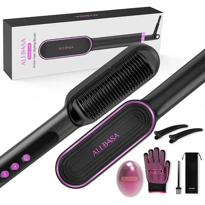 Lisseur Cheveux Professionnel Brosse Lissante Pour Cheveux 9 Température Réglages 120℃-200℃ Écran LCD Brosse Lisseur ROSE LISSEUR
