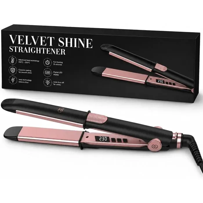 Lisseur Cheveux Professionnel Velvet Shine 2-En-1 – Fer À Lisser & Boucleur Plaques Flottantes En Titane Revêtues De Céramique T