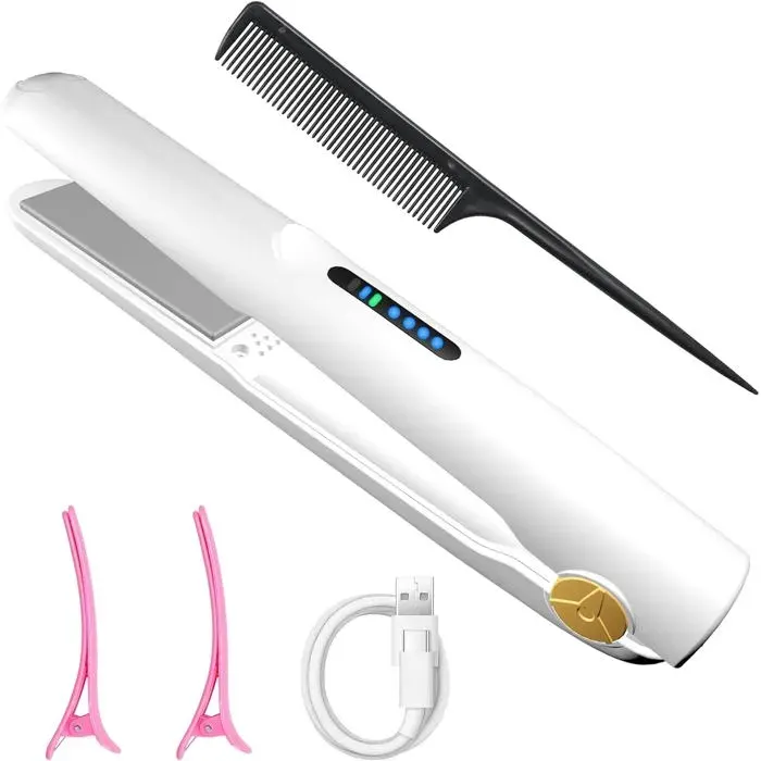 Lisseur Cheveux Sans Fil2 in 1 Fer à Lisser et Boucleur Rechargeable avec Céramique ProfessionnelMini Lisseur Chaleur RapideBlanc
