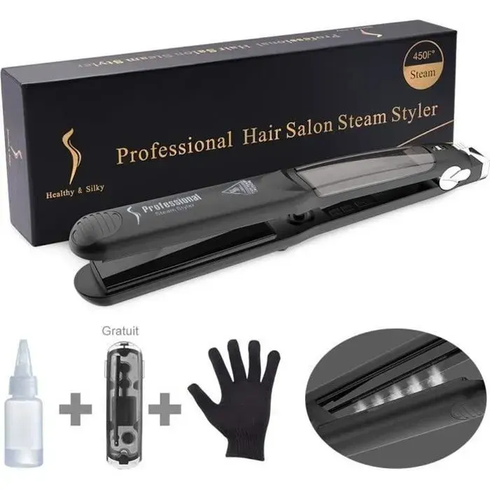 Lisseur Cheveux Vapeur Fer à Lisser/Boucler Professionnel Plaque en Céramique -Avec Ecran LCD 6 Températures Multicolore LISSEUR