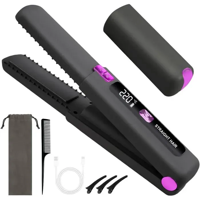 Lisseur Cheveux2 en 1 Lisseur Boucleur Professionnel Céramique Tourmaline Antistatique Glisse facile fer à lisser Avec LCD 160°
