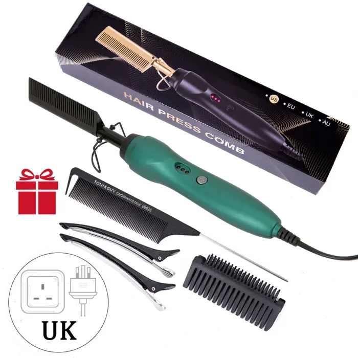 Lisseur Électrique 3 en 1 pour Cheveux Secs Peigne Chauffant Fers Plats[L17]