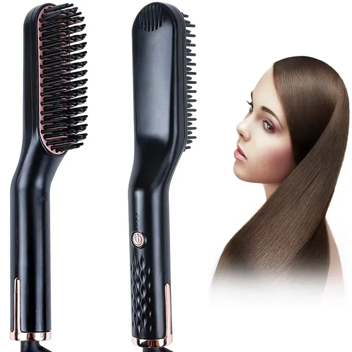 Lisseur Électrique à Barbe avec Température Réglable Brosse Ionique 2 en 1 pour Cheveux et Barbe