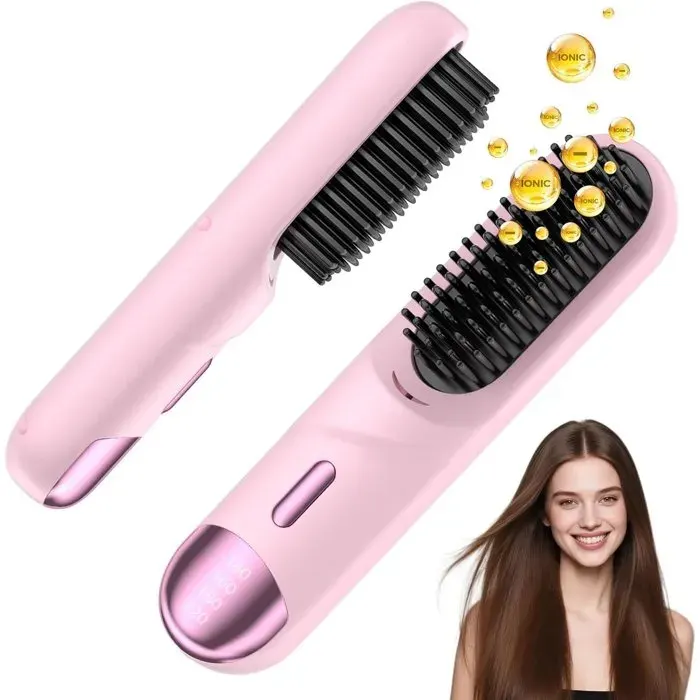 Lisseur électrique-Brosse à cheveux-Brosse coiffante-Lisseur sans fil-Brosse lissante avec 300 millions dions négatifs-Pour femmes