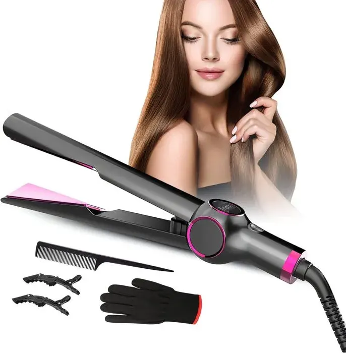 Lisseur et bigoudi 2 en 1 écran LCD 140-230 °C plaque revêtue de céramique de haute qualité styleur de salon professionnel