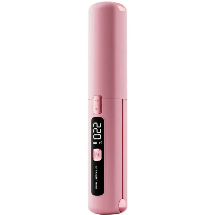 Lisseur et boucleur professionnel 2 en 1 en céramique tourmaline antistatique glisse facile avec écran LCD (rose)