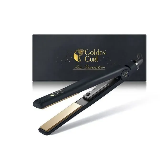 Lisseur - GOLDEN CURL - THE GOLD TITANIUM - Noir - Gant résistant à la chaleur - 2 pinces crocodile