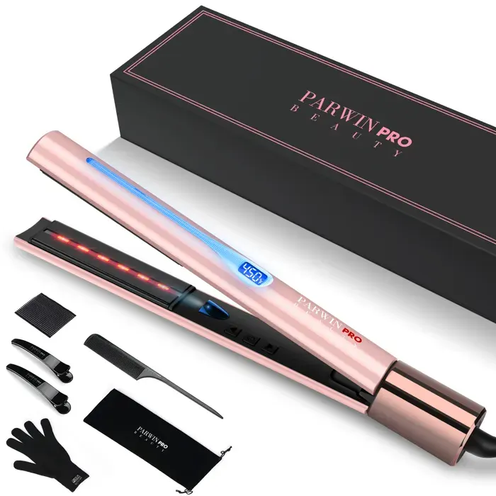 Lisseur Infrarouge Ionique PARWIN PRO BEAUTY 2 en 1 Fer à Friser et à Lisser 14 Réglages de Température 100-230℃ Rose