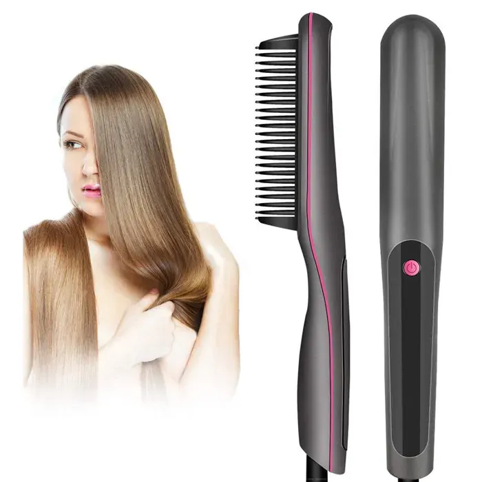 Lisseur peigne PTC chauffe rapide - Grand LCD - 3 températures - Anti-brûlure - Arrêt auto 1h - Câble 360°