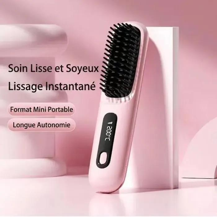Lisseur peigne sans fil à ions négatifs charge USB Type-C chauffage céramique rapide 20s 3 températures ajustables