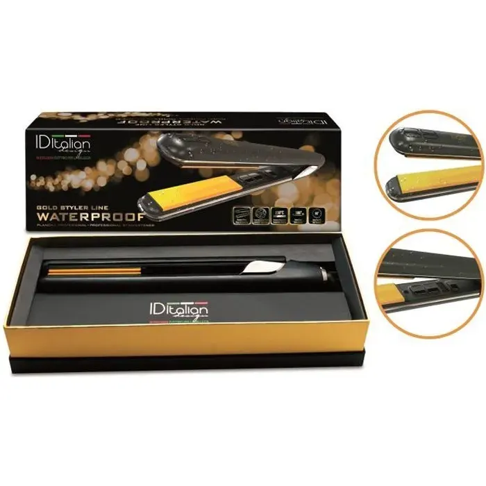 Lisseur professionnel Gold Styler Waterproof 230°C – Plaques céramique pivotantes – Italian Design