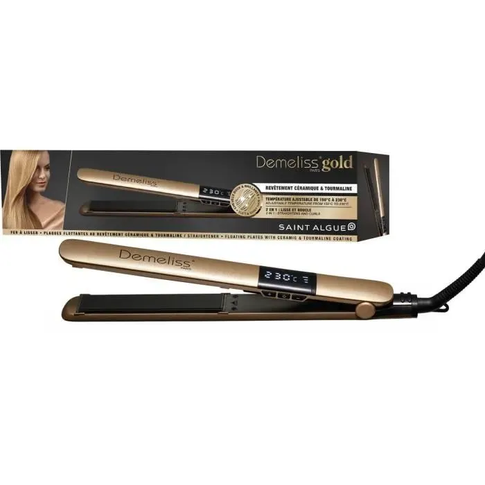 Lisseur - SAINT ALGUE - Demeliss GOLD 2 en 1 - Jusquà 230°C - Plaques Ultra Fines - Lissage Intense & Boucleus Longue Tenue