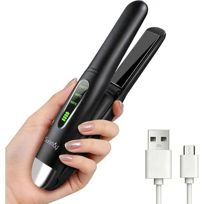Lisseur Sans Fil 2 en 1Fer à Lisser et Boucleur Cheveux Rechargeable en TitaneLisseur de Voyage avec Batterie Noir noir LISSEUR