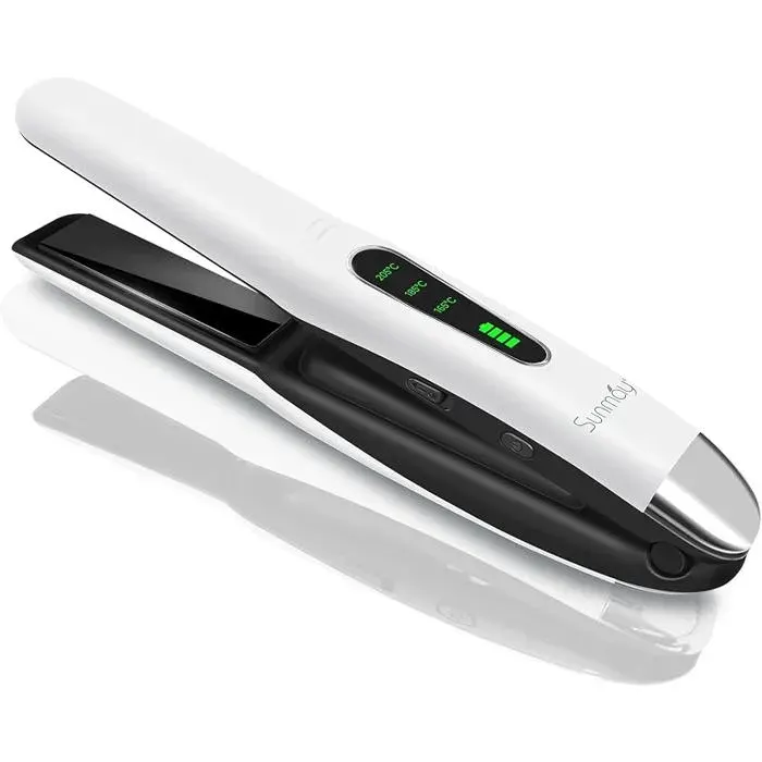Lisseur Sans Fil 2 en 1Lisseur Boucleur Cheveux en TitaneFer a Lisser de Voyage USB Rechargeable 5000 Bnc blanc LISSEUR