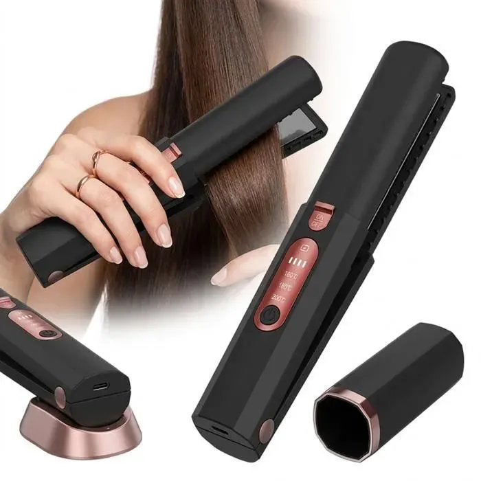 Lisseur sans fil 5000mAh - 3D panneaux anti-accrocs - 30s chauffe - 160-200°C - 3 températures - Boucles & lisses