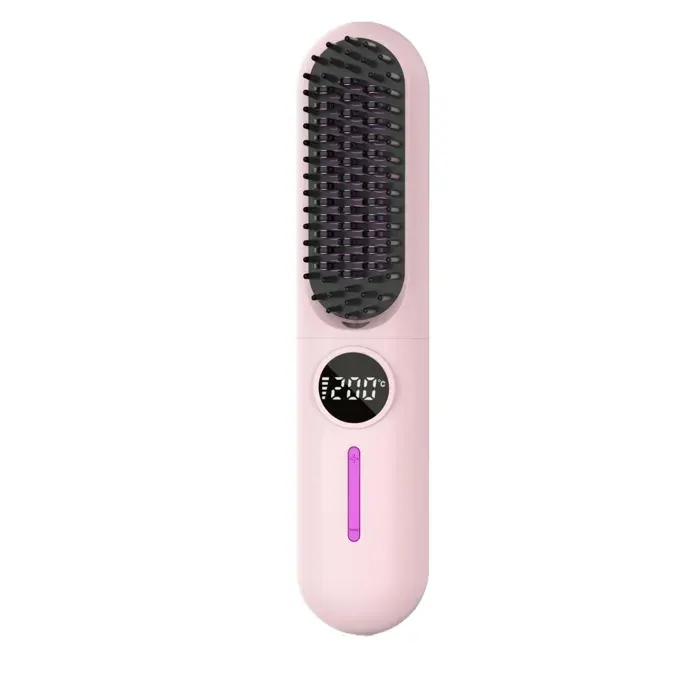 Lisseur sans fil 7 réglages de température chauffe rapide enrichi en kératine et en ions négatifs sécurité intégrée Rose