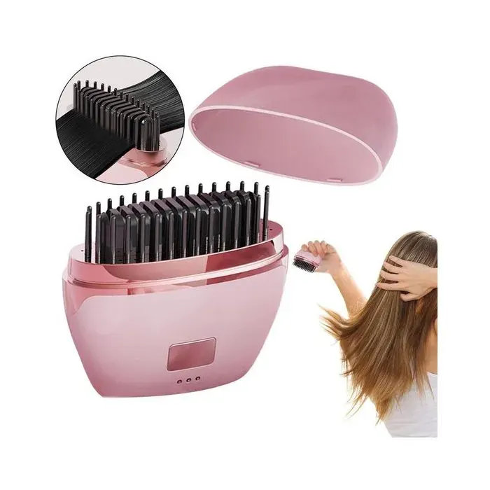 Lisseur sans fil peigne anti-brûlure portable lisseur à air chaud convient aux cheveux longs et courts unisexe pour les voyages