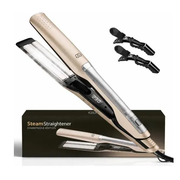 Lisseur Vapeur Champagne Vapeur puissante Fer a Boucler 10 réglages de température jusquà 230 °C Tous types