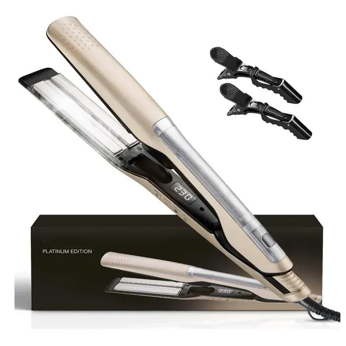 Lisseur Vapeur Champagne Vapeur puissante Fer a Boucler 10 réglages de température jusquà 230C Tous types de cheveux Céramique