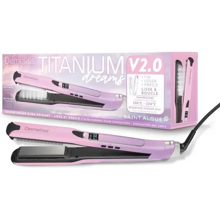 Lisseur Vapeur - DEMELISS - Titanium V2.0 - Plaque en titane - 2 en 1 - Chauffe rapide