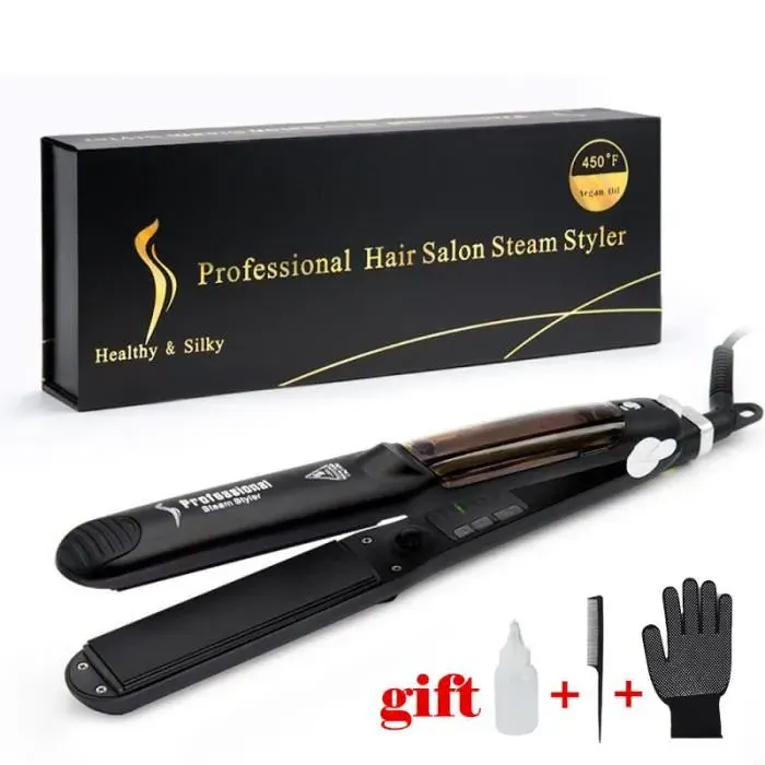 Lisseur vapeur fer plat Tourmaline céramique vapeur professionnel défriser les cheveux Culer Salon cheveux fer plat